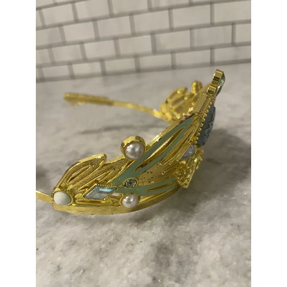 Disney‎ Store Princess Tiara Gold Lotus Flower Crown Green Jewels Kids Roleplay